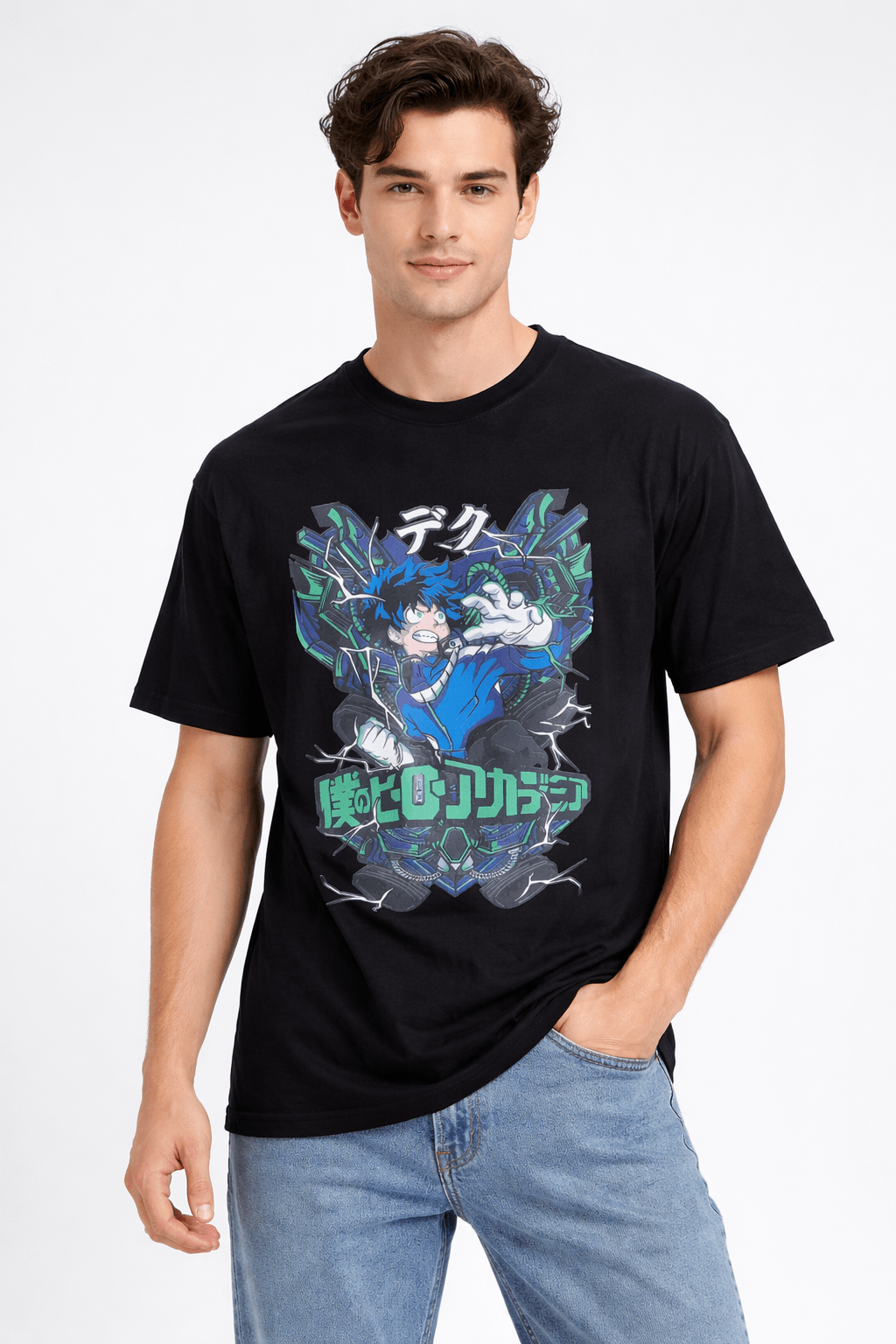 Anime Deku Graphic T-Shirt for Men | Premium French Terry Cotton 240 GSM Black Tee - Ghelo.Store