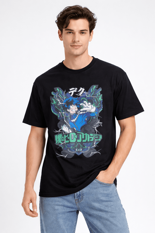 Anime Deku Graphic T-Shirt for Men | Premium French Terry Cotton 240 GSM Black Tee - Ghelo.Store