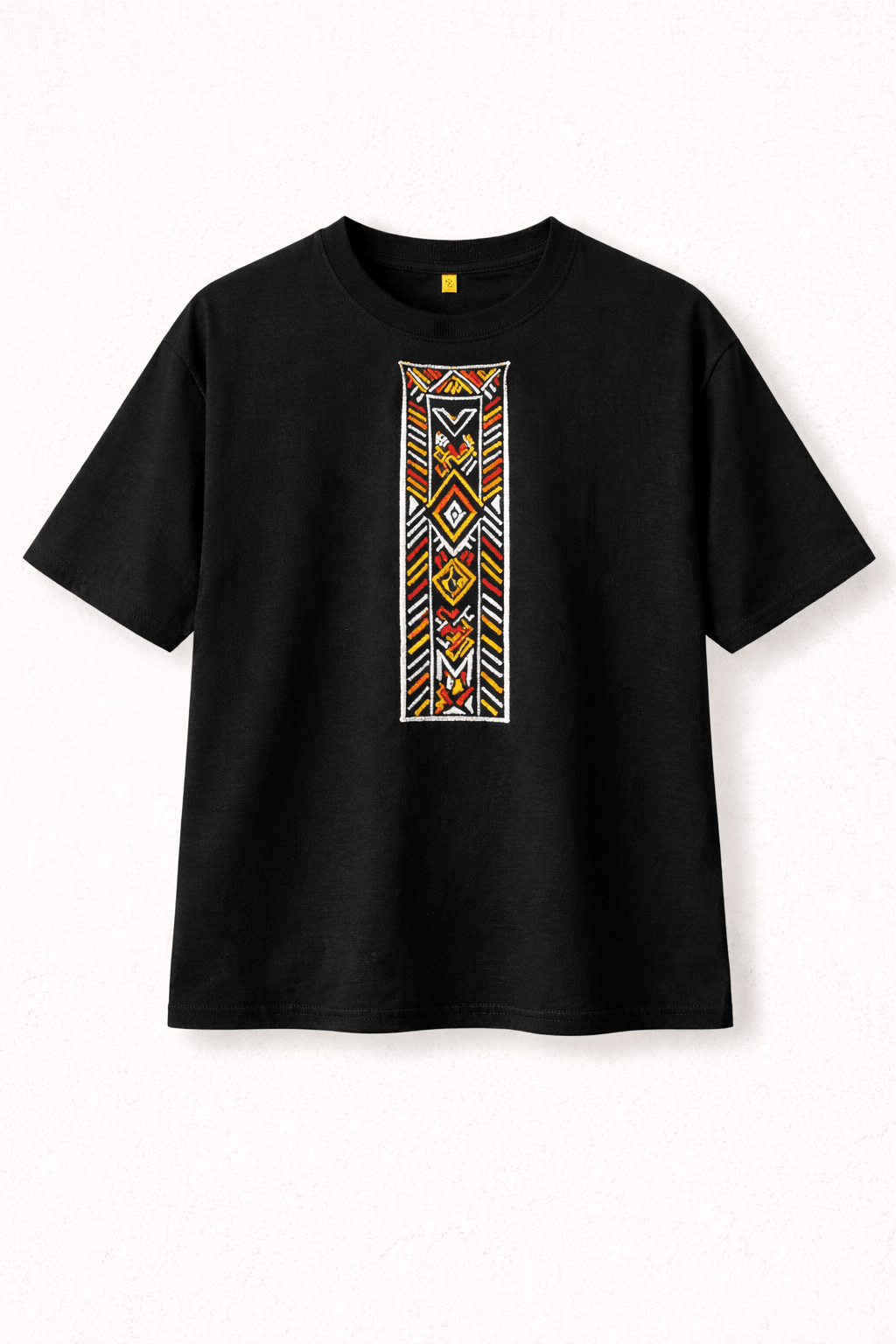 Kutchi Art Embroidered Black T-Shirt | Authentic Kutch - Inspired Tribal Streetwear Tee - Ghelo.Store
